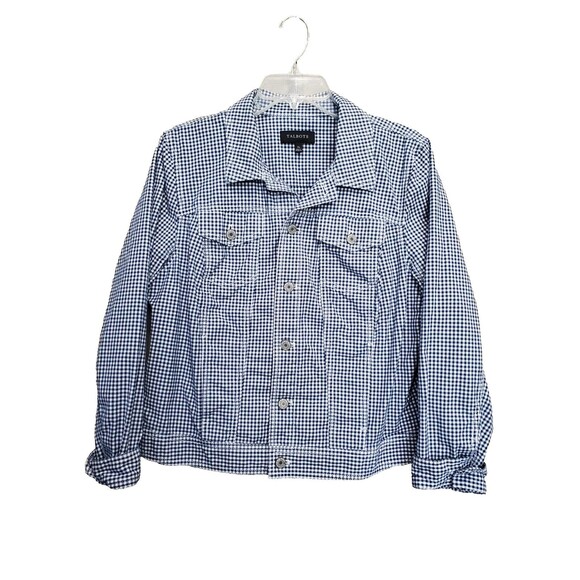 Talbots Jackets & Blazers - Talbots Cotton Blend Blue Gingham Long Sleeve Button-Up Utility Jacket Size XL
